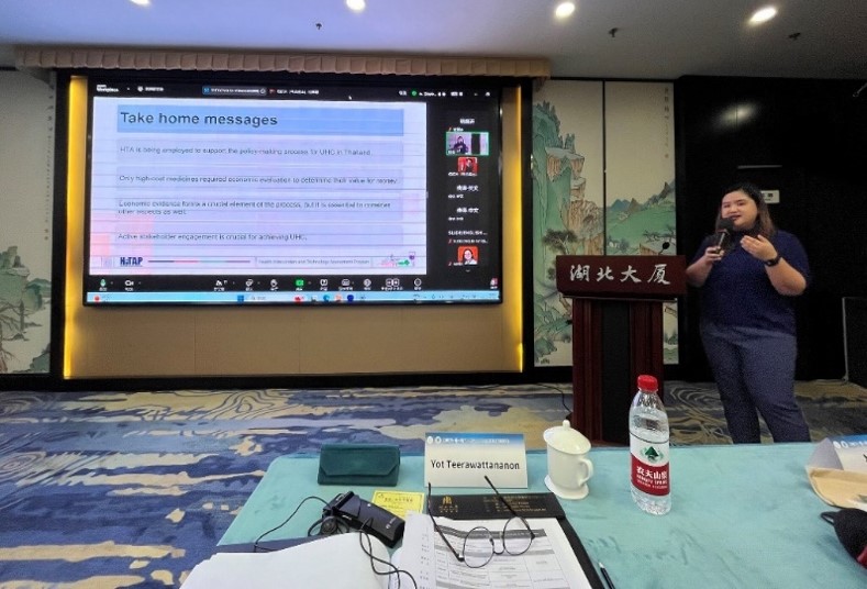 Figure 1 Chittawan Poonsiri representing HITAP Foundation delivered a lecture in May 2024 on the Thailand experience of HTA in the development of the National List of Essential Medicine (NLEM).